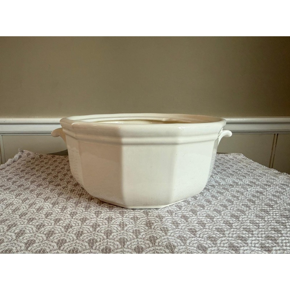 Vintage Ironstone Serving Bowl Cream Paneled Stoneware Dish 3158 9 inch